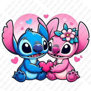 stitch and angel clipart, stitch and angel png, stitch love design, instant download