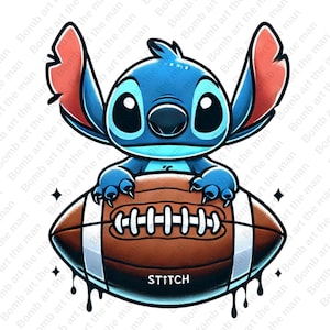 Clipart di football americano, clipart di Stitch carino, PNG di Stitch football, design trasparente, download immediato
