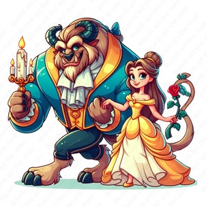 La bella e la bestia clipart carina, principessa belle png, clipart principessa, clipart cartone animato, download immediato