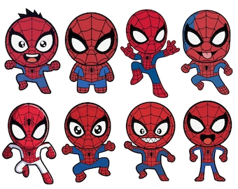 Spiderman png bundle, funny spiderman clipart, chibi super hero png, transparent images, instant download