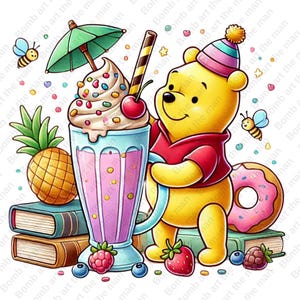 winnie the pooh milkshake clipart, winnie the pooh kitchen png, cute bear clipart, transparent design, instant download