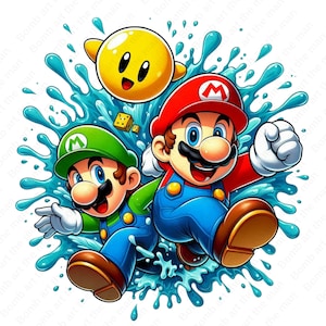 Super mario clipart, super mario png, splash design, transparent design, instant download