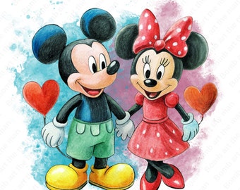 mickey mouse and minnie mouse clipart, mickey family png, mickey love png, instant download