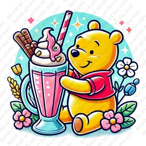 winnie the pooh milkshake clipart, winnie the pooh kitchen png, cute bear clipart, transparent design, instant download