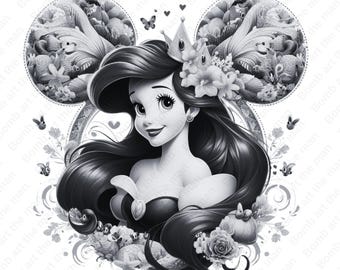 プリンセス アリエル PNG、リトル マーメイド クリップアート、白黒