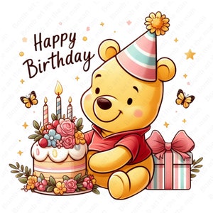 Winnie the pooh birthday clipart, Winnie the pooh png, cute birthday design, instant download