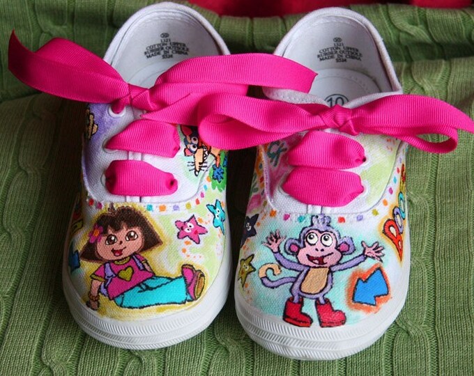 DORA BOOTS INSPIRED Girl's Custom Painted Tennis Shoes DELUXE DESIGN - Etsy