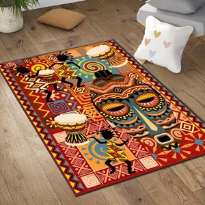 Savannah-Teppich, afrikanischer Läufer, afrozentrischer rutschfester Teppich, Safari-ethnischer Boden, maschinenwaschbarer Teppich, Afrikanischer Teppich, Print-Teppich, Geschenkteppich