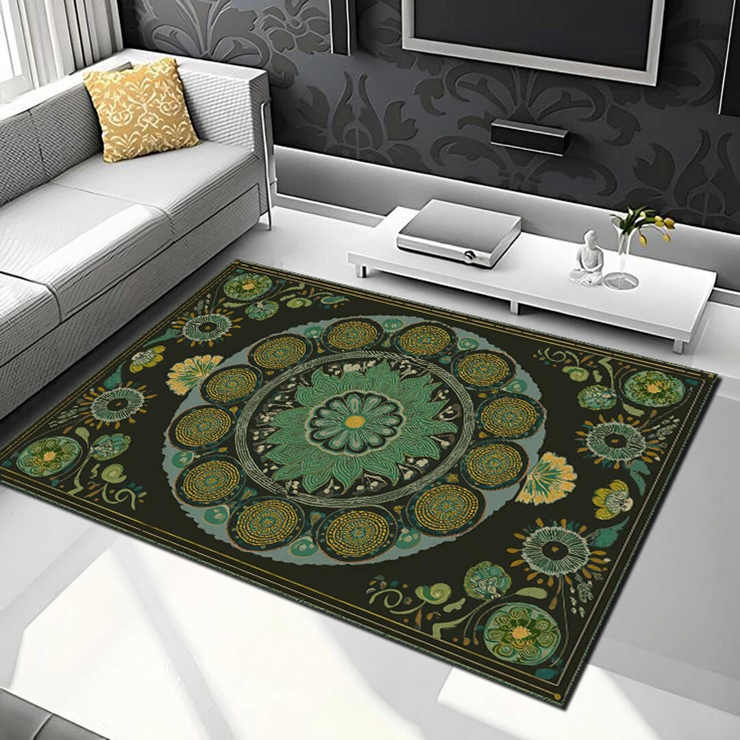Dark Green Rug,green Mandala Floral Area Rug, Bohemian Carpet for ...