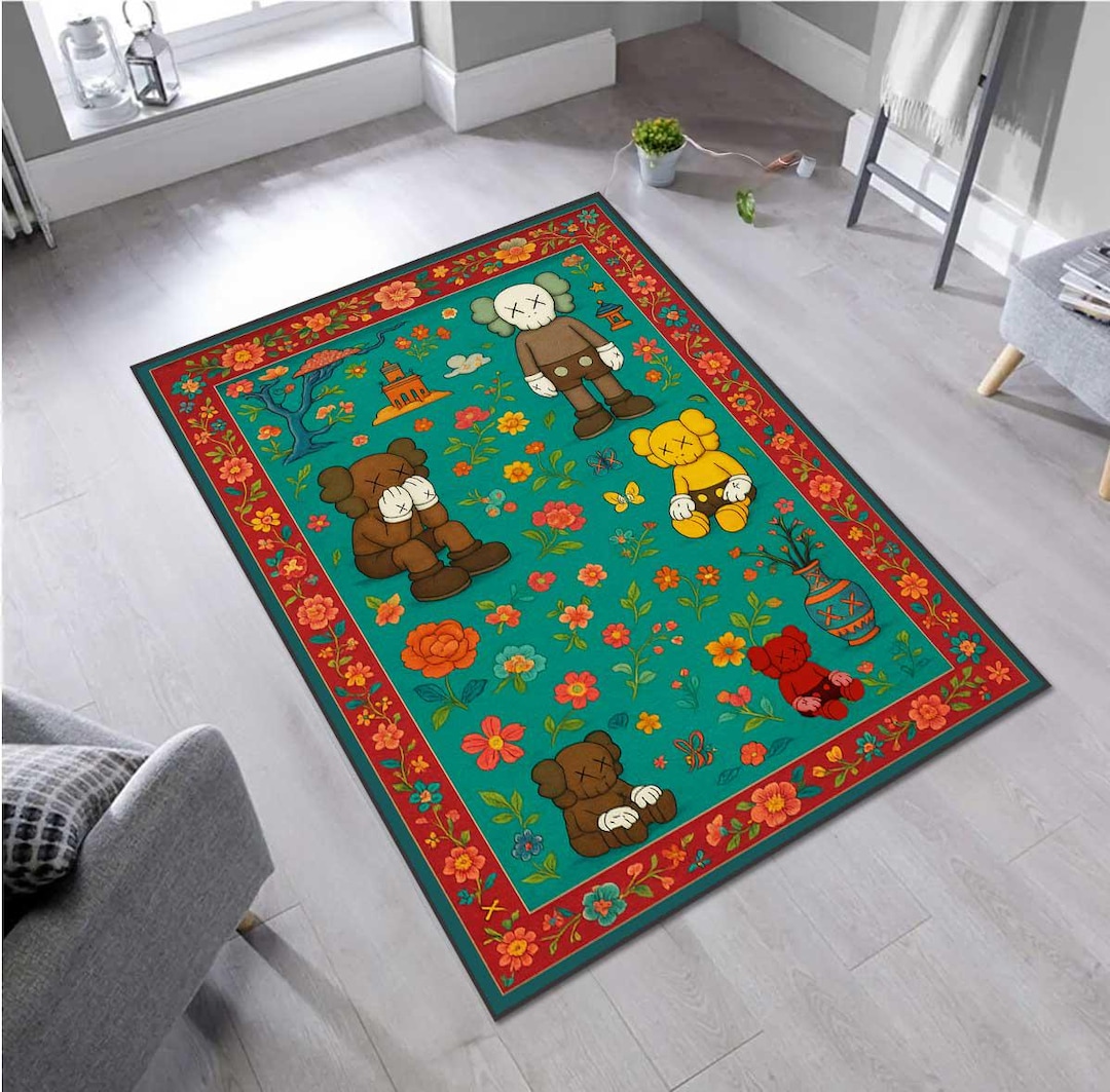 Green Floral Bearbrick Rug: Oriental Hypebeast Decor - Etsy