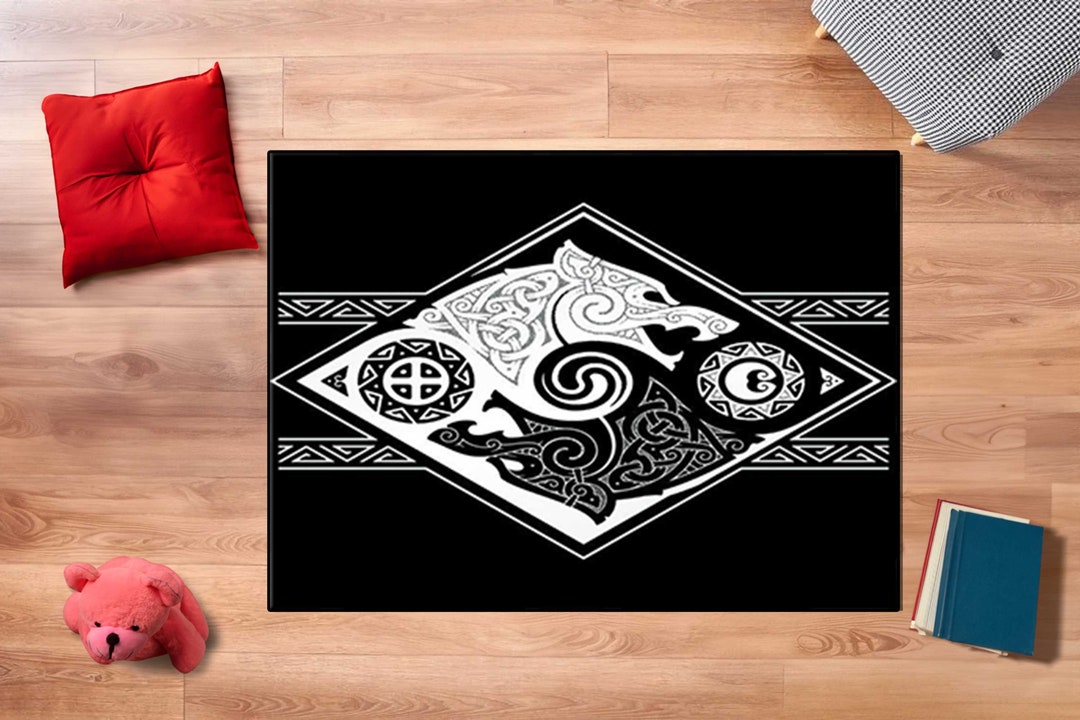 Fenrir Rug, Fenrir Wolf Rug, Viking Rug, Valknut Rug Odin, Viking Room ...