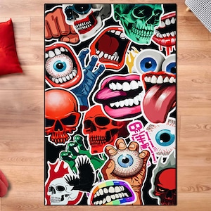 Skateboard Rug,eye balls,funny rug,Skate board,Gift Him,Gift Skateboard,Skateboard Pattern,Living room Rug,Boys room,skateboarder gift,gift