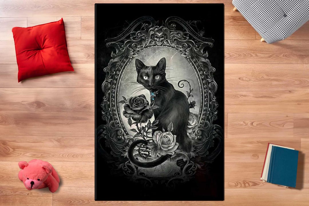 Black Cat Rug, Gothic Raven Rug, Gothic Rug, Gothic Decor,gothic Rug ...