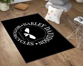 Motorcycle Rug,Motorcycle Decor,Motor Bike Riders,Skull Motorcycle rug,Rug Motorcycle,Black rug,Davidson carpet,Skull rug,carpet