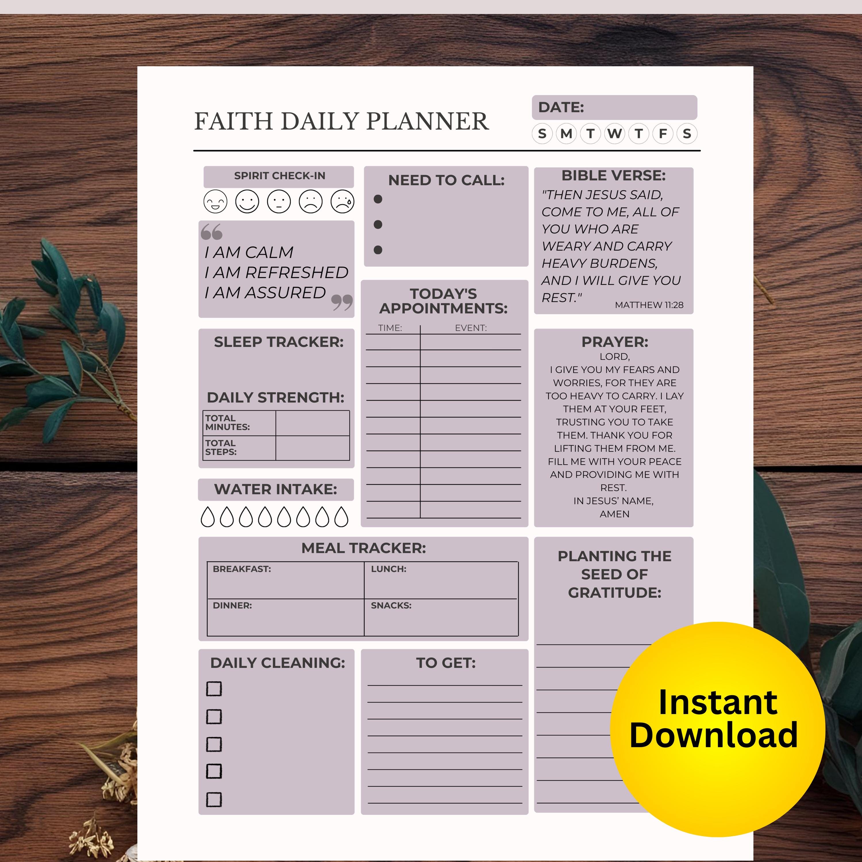 Faith Daily Planner | Christian Bible Study, Gratitude (printable PDF ...