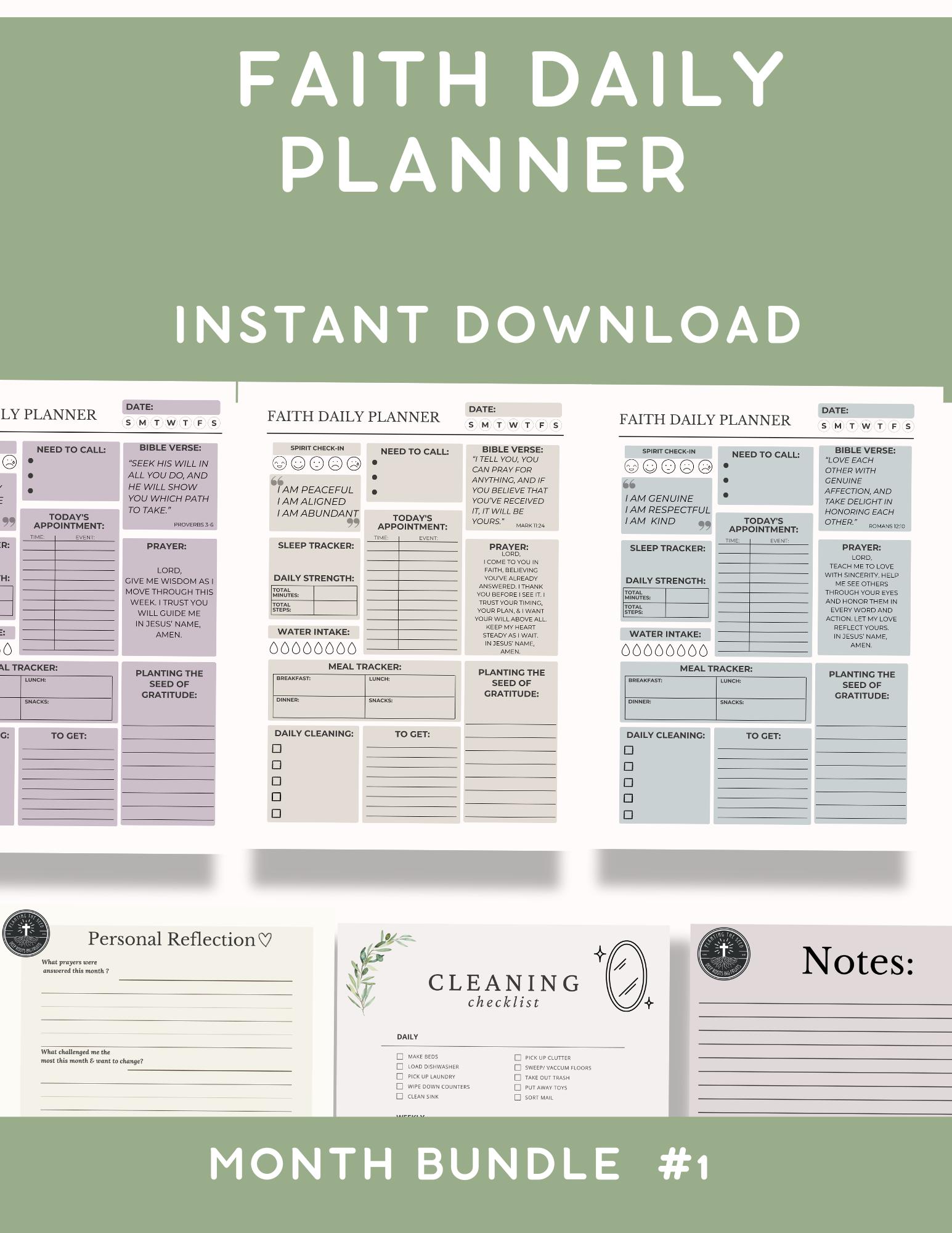 Daily Scripture Planner Faith Daily Planner Printable – Christian Bible Study Dashboard ...