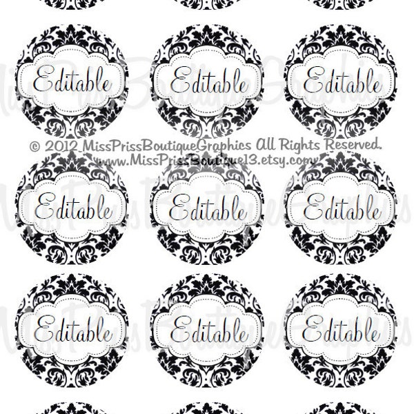 4X6 - EDITABLE PDF - Instant Download - Elegant New Damask - Editable Bottlecap Digital Collage Image - No 846