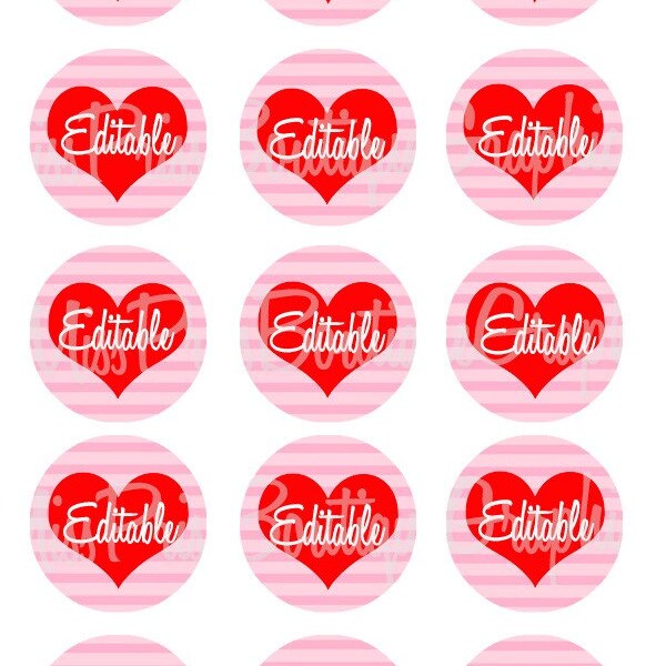 4X6 - EDITABLE PDF - Instant Download - Valentine Striped Hearts - Personalized -  Editable Bottlecap Digital Collage Image - No.828