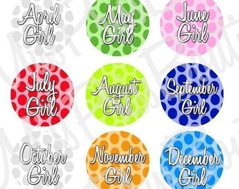 4x6 - CALENDAR GIRLS - Instant Download-  Months Girls Birthstone Colors Theme - One Inch Bottlecap Graphic Digital Collage Images - No.357