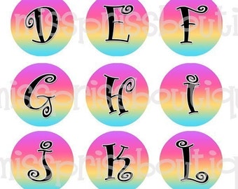 4x6 - RAINBOW ALPHABETS - Rainbow Letters w/ Bonus Sayings - One Inch Bottlecap Digital Graphic Image Collage Sheet - No.318