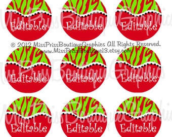 4x6 - EDITABLE PDF - CHRISTMAS - Instant Download - Zebra Design - Editable PDFs - Editable Bottlecap Digital Collage Image No. 812