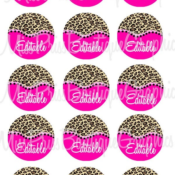 4X6 - EDITABLE PDF - Funky Hot Pink Cheetah - Instant Download -   Editable Bottlecap Digital Collage Image