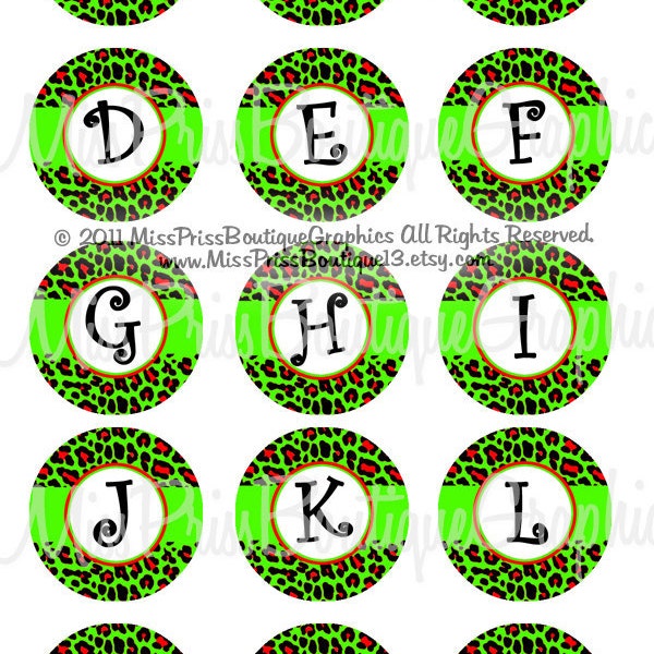 4 x 6 - lettres d'ALPHABETS - téléchargement immédiat - Xmas Cheetah chaux rouge de Noël CHEETAH - un pouce BottleCap Collage feuille - No.810