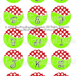 4x6 -  CHRISTMAS RED DOTS - Instant Download -  Full Alphabet - One Inch Bottle cap Graphic Digital Collage Sheet - No.551