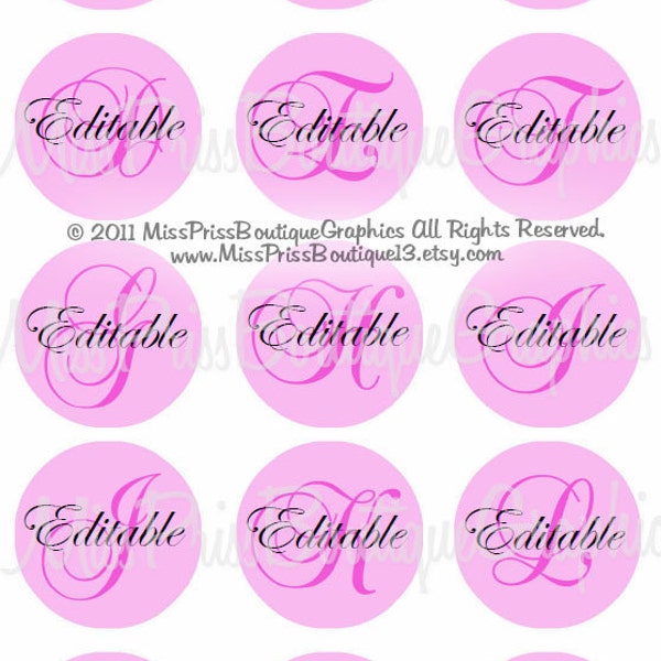 4X6 - EDITABLE PDF - Simply Pink Elegance Full Alphabet - Instant Download Editable PDFs - Editable Bottlecap Digital Collage Image No. 712