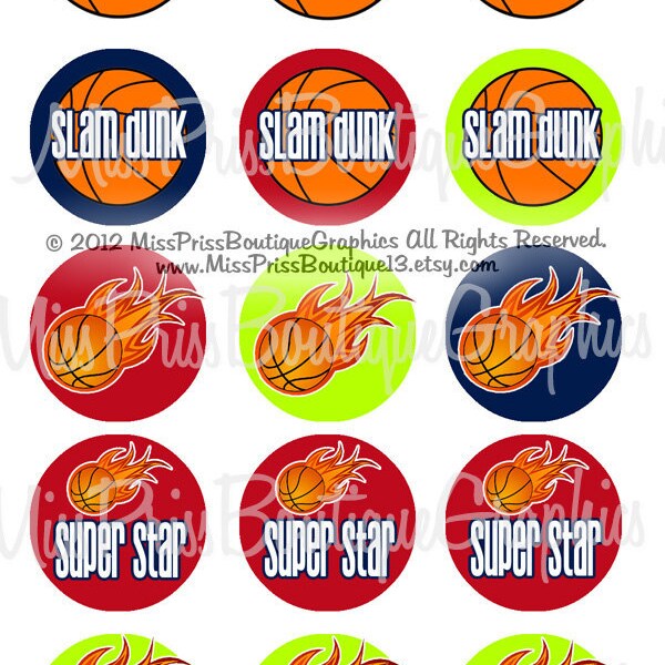 4x6  - FLAMING BOYS  BASKETBALL- Instant Download - Boy Basketball Sayings - One Inch Bottlecap Digital Collage Image Sheet - No.840