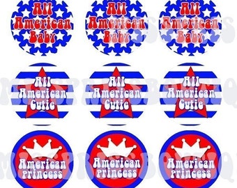 4x6 - ALL AMERICAN GIRL - 4th of July  -One Inch Bottlecap Digital Image Collage Sheet  - No..264