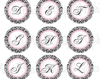 4x6 - SIMPLY ELEGANT - Instant Download-  Pink Black Damask Full Alphabet - One Inch Bottlecap Digital Graphic Collage Sheet - No.598