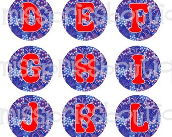 4x6 - 4TH OF JULY - Instant Download - Fireworks July Alphabet w/ Bonus Sayings - One Inch Bottlecap Graphic Image Collage Sheet - No.317