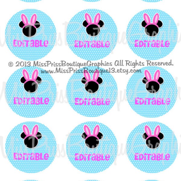 4X6 - EDITABLE PDF - Instant Download - Blue Dots Minnie Easter Inspired Editable PDFs - Editable Bottlecap Digital Collage Image No. 646