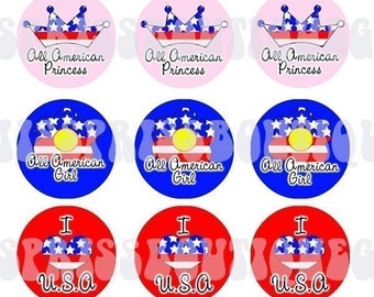 4x6 - PATRIOTIC PRINCESS - 4th of July - One Inch Bottlecap Digital Graphic Image Sheet - No.265