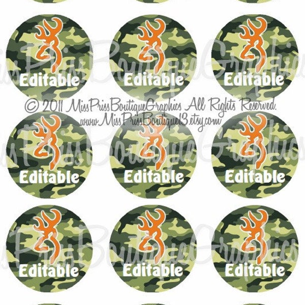 4X6 - EDITABLE PDF - Instant Download - Browning Inspired Green  -Boys or Girls - Editable Bottlecap Digital Collage Image - No 635