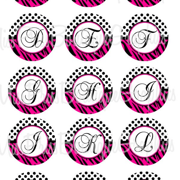 4x6 - ZEBRA DOTS - Instant Download - Hot Pink Zebra Dots w/Bonus Sayings - One Inch Bottlecap Digital Graphic Image Collage Sheet - No.438