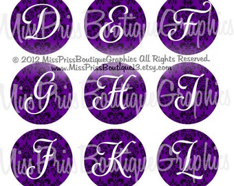 4x6 - PURPLE DAMASK ELEGANCE - Instant Download - Full Alphabet Plus Bonus Sayings - One Inch Bottlecap Digital Collage Images- No.854