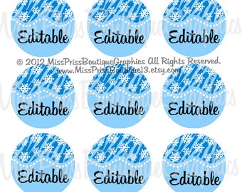 4x6 - EDITABLE PDF - Instant Download - Blue SnowFlakes Designs - Editable Digital Bottlecap Image Collage - No.903