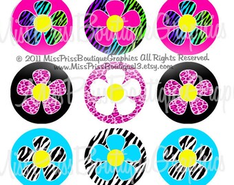 4x6 - ANIMAL PRINT DAISIES - Instant Download - Animal Print Flowers Designs -  One Inch Bottlecap Graphic Digital Image Collage - No.699