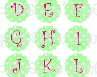 4x6 - SWEET MINT ALPHABETS - Instant Download -Sweet Mint Dots Letters - One Inch Bottlecap Digital Graphic Image Collage Sheet - No.326