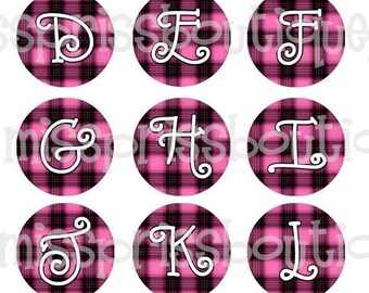 4x6 - PRETTY PLAID ALPHABETS - Instant Download - Cute Pink Plaid - One Inch Bottle Cap Graphic Digital Collage Image Sheet - No.316