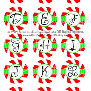 4x6 - CHRISTMAS PEPPERMINT ALPHABETS - Instant Download - Christmas Swirls Full Alphabets - One Inch BottleCap Collage Sheet  - No.882