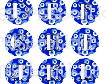 4x6 - RETRO BLUE DOTS  - Instant Download - Adorable Blue Circle Designs - One Inch Bottle Cap Graphic Digital Image Collage Sheet -No.327