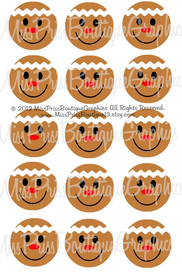 4x6 - CUTE GINGERBREAD FACE - Instand Download -One Inch Bottlecap Graphic Digital Collage Image Sheet no.896