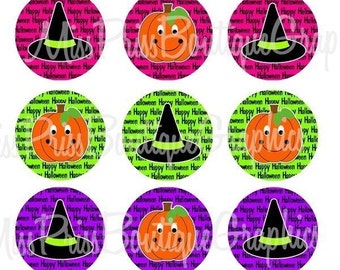 4x6 - PUMPKINS WITCH HATS - Instant Download -Halloween Cuties - One Inch Bottlecap Collage Digital Image Sheet - No.501