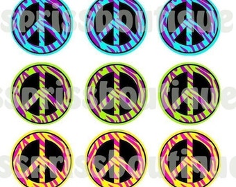 4x6 - ZEBRA PEACE SIGNS- Instant Download - One Inch Bottlecap Graphic Digital Collage Sheet - No.341