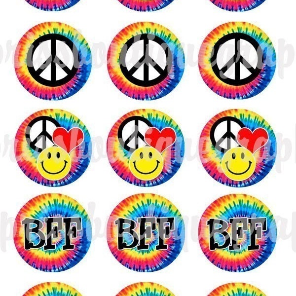 4x6 - TYEDYE PEACE GROOVY- Instant Download - Bottlecap Digital Graphic Image Collage Image - No.280