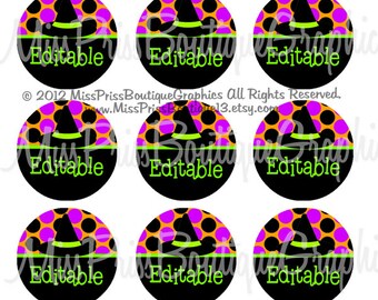 4x6 - EDITABLE PDF - Instant Download - Adorable HALLOWEEN WItchy Hats Polkadot Cuties - Editable Digital Bottlecap Image Collage No.884