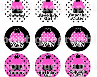 4x6  - ZEBRA CUPCAKES - Instant Download - Hot Pink Black Zebra Cupcakes Sayings - One Inch Bottlecap Digital Collage Image Sheet - No.272